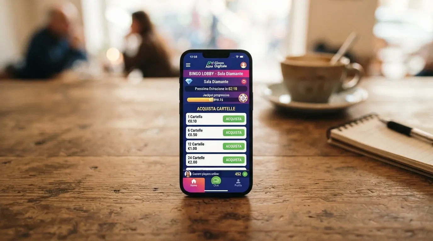Uno smartphone con l'app di un operatore bingo ADM aperta sulla schermata di acquisto cartelle