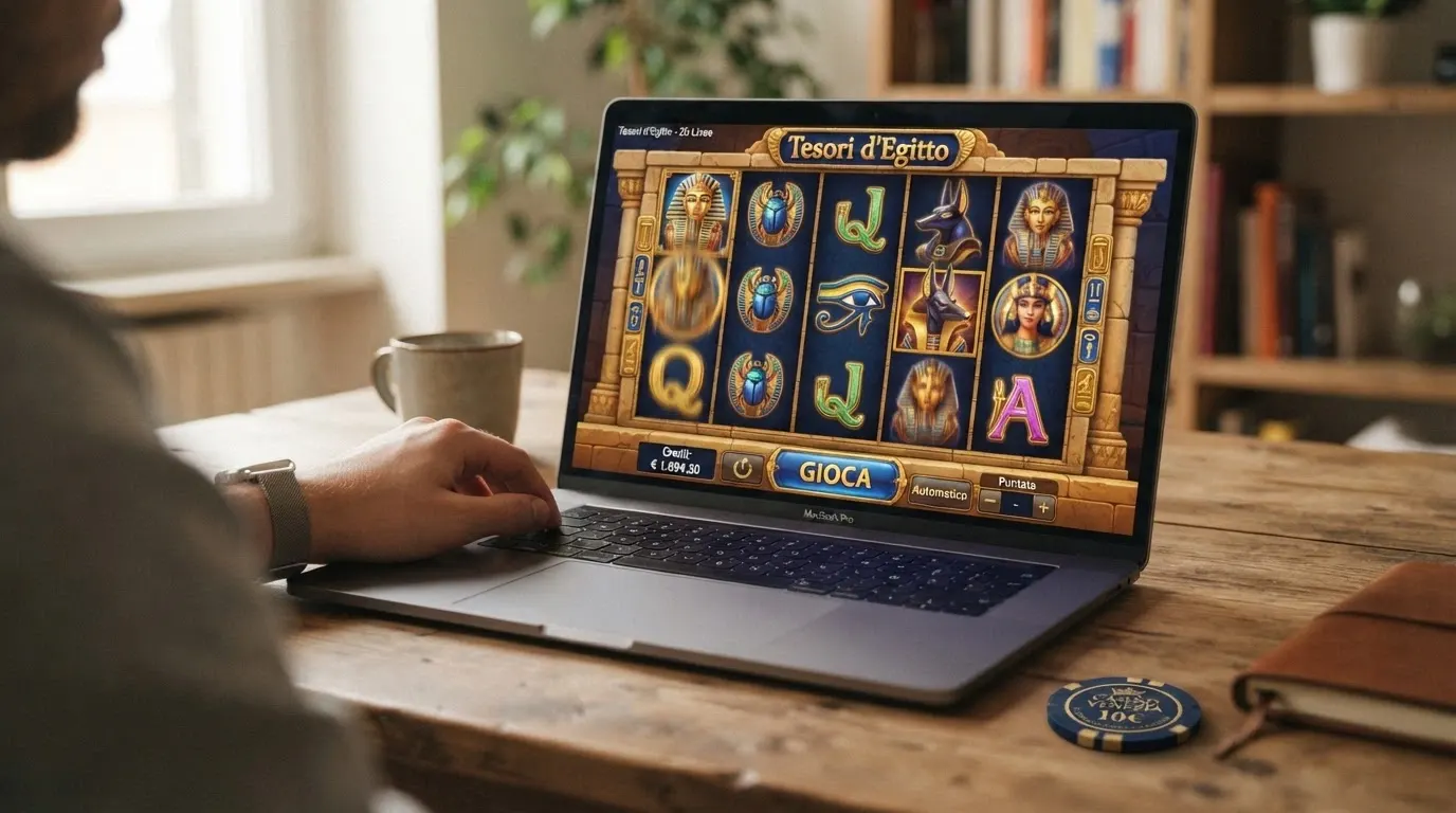 Schermata del gioco Book of Ra con i cinque rulli, i simboli egizi e il pulsante di avvio in evidenza