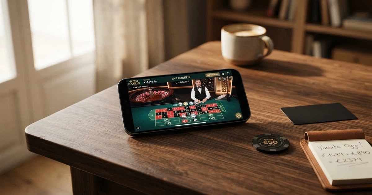 Uno smartphone che mostra il logo di Google Pay accanto alla schermata di un casinò online, con la dicitura «Deposito» in evidenza