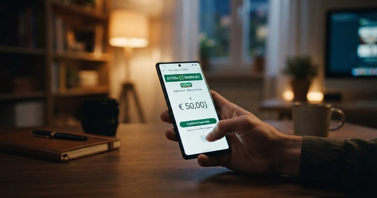 L'interfaccia di un casinò online con il logo Trustly visibile tra i metodi di pagamento, affiancata allo schermo di autenticazione bancaria
