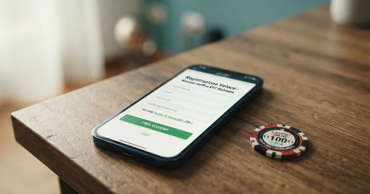 Schermata di registrazione di un casino online con il modulo di iscrizione compilato e la sezione «verifica documenti» assente o disattivata