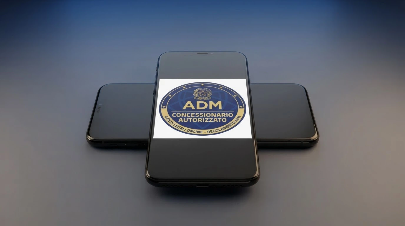 Il logo dell'Agenzia delle Dogane e dei Monopoli accanto alla dicitura «concessionario autorizzato» sullo schermo di un casinò online italiano