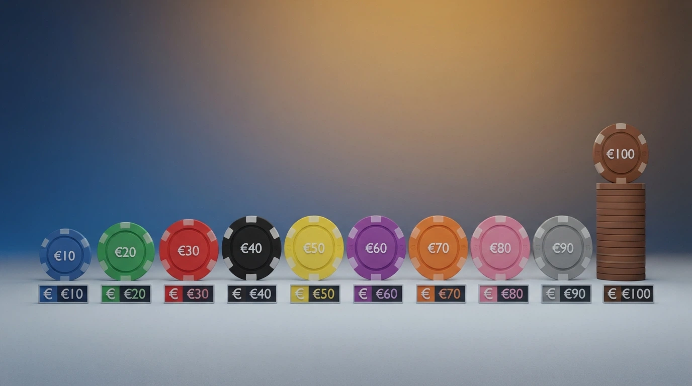 Dieci carte da gioco allineate con valori di bonus diversi, dalla più bassa alla più alta
