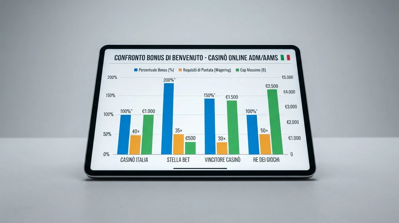 Tabella comparativa dei bonus di benvenuto offerti dai principali operatori di casinò online con licenza ADM