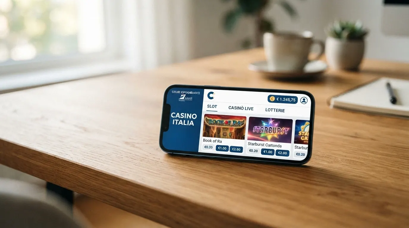 Smartphone con l'interfaccia di un casinò online legale italiano e il logo ADM in evidenza