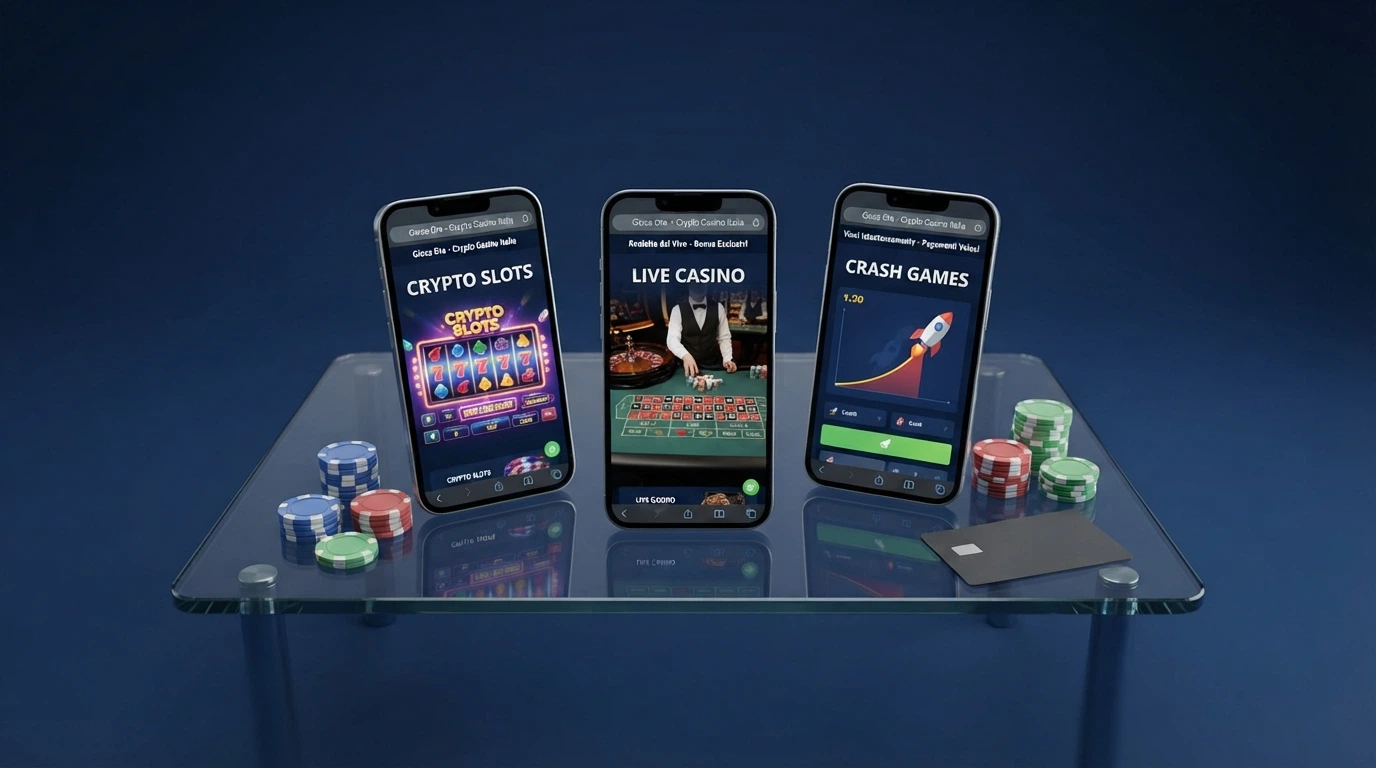 Tabella comparativa con i loghi e le licenze dei migliori crypto casino, evidenziando bonus, wagering e criptovalute accettate