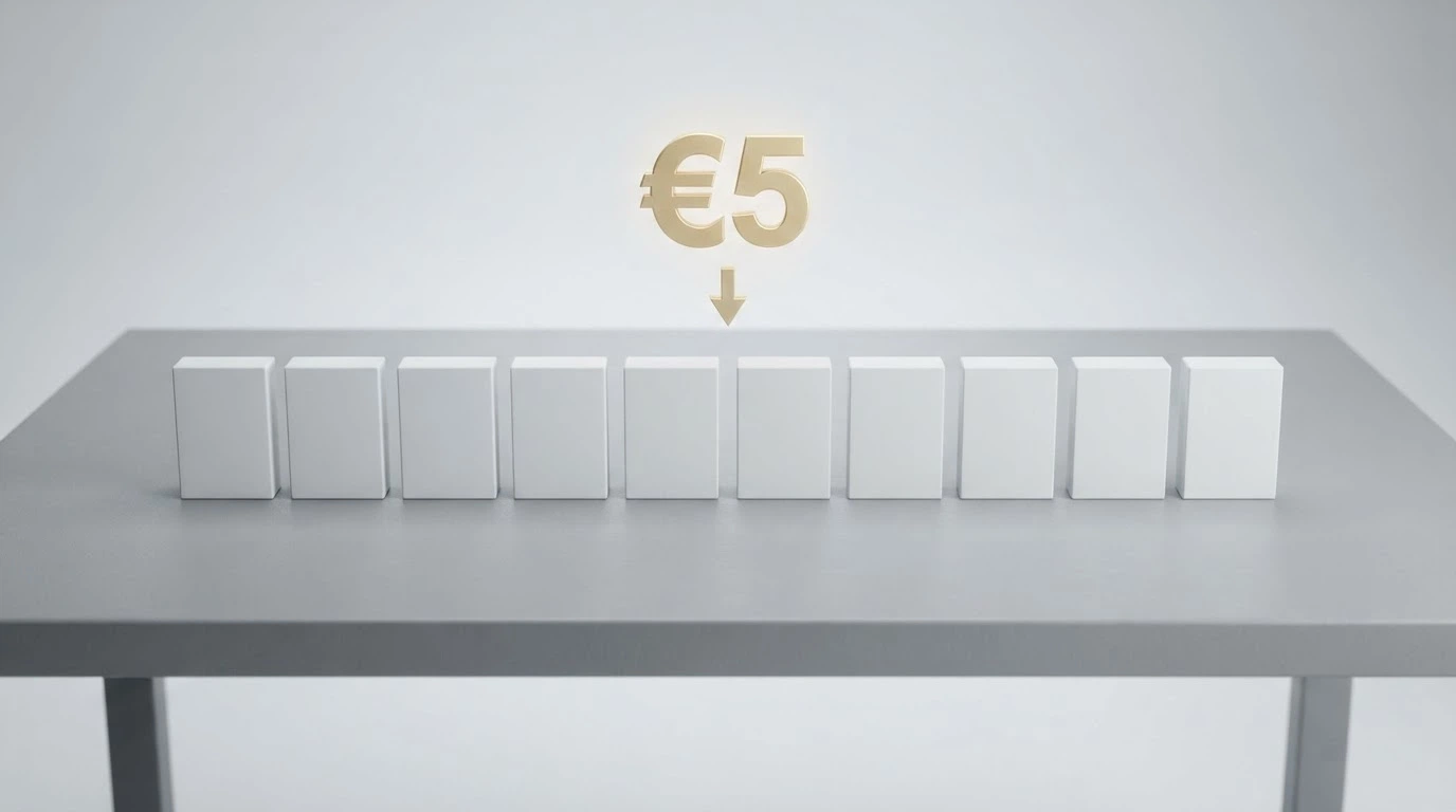 Una tabella comparativa stilizzata con loghi di casinò, accanto l'importo «5 €» evidenziato e le icone dei metodi di pagamento accettati