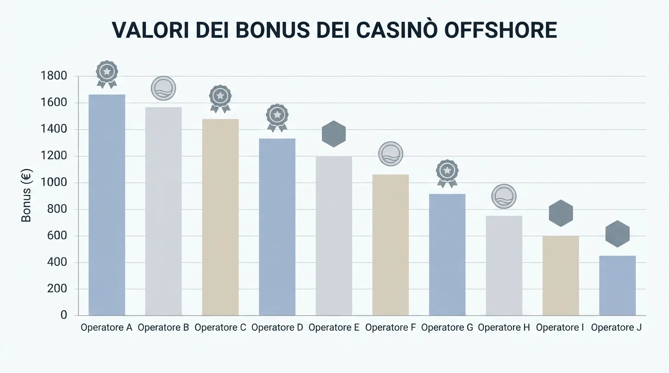 Griglia visiva con loghi e punteggi dei 10 operatori recensiti, ordinati per bonus e licenza