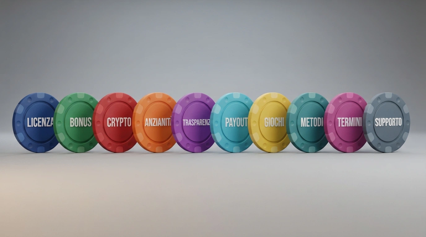 Tabella comparativa stilizzata con loghi di casinò non ADM, icone delle licenze (Curaçao, MGA, PAGCOR) e simboli delle criptovalute accettate