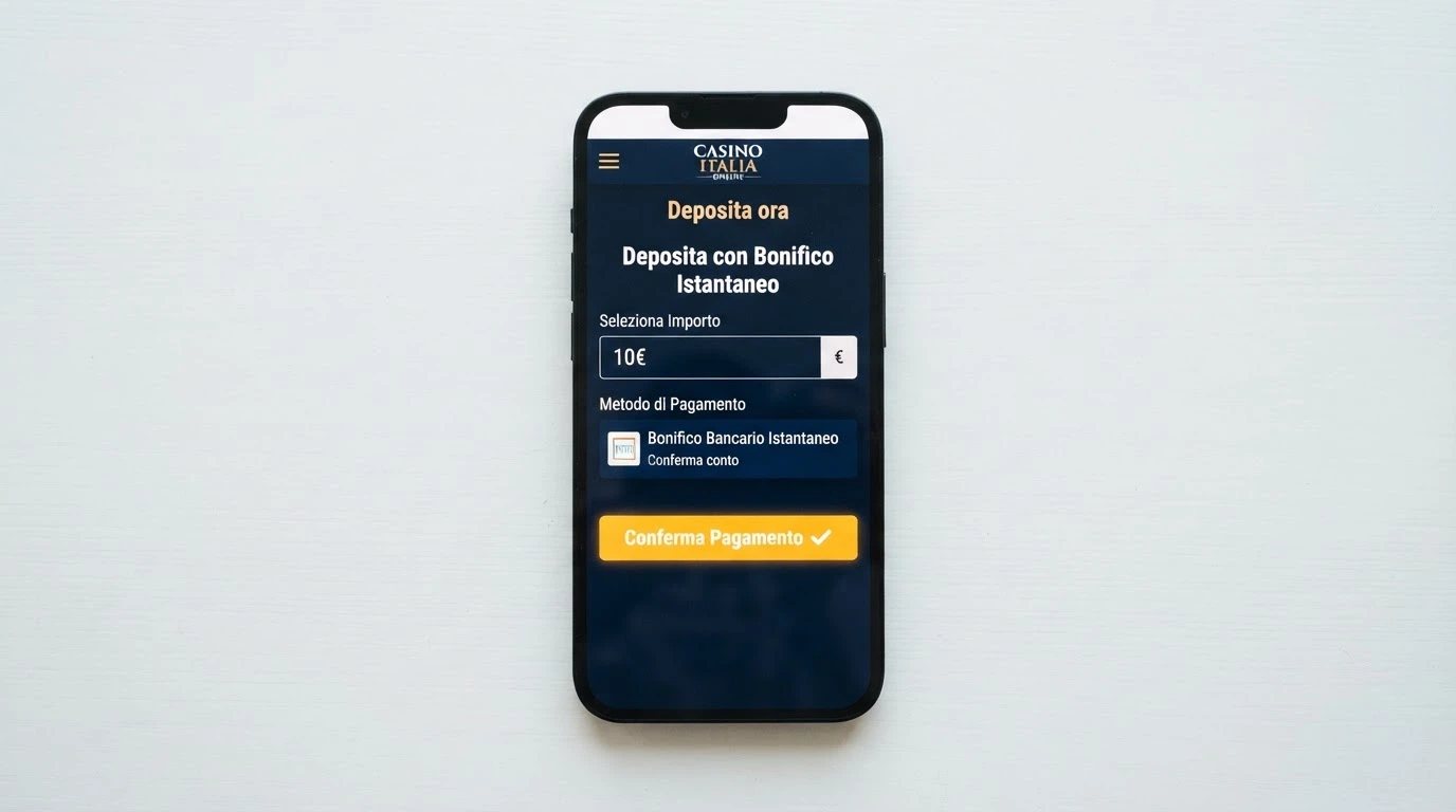 La schermata di un deposito con Klarna in un casinò online: l'importo inserito, il logo Klarna e il pulsante di conferma che reindirizza al bonifico istantaneo