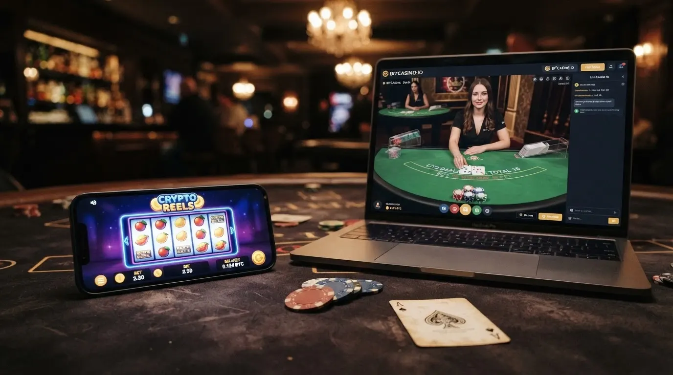 L'interfaccia di una slot machine digitale e un tavolo da blackjack in versione live dealer, con il simbolo BCH accanto alla puntata