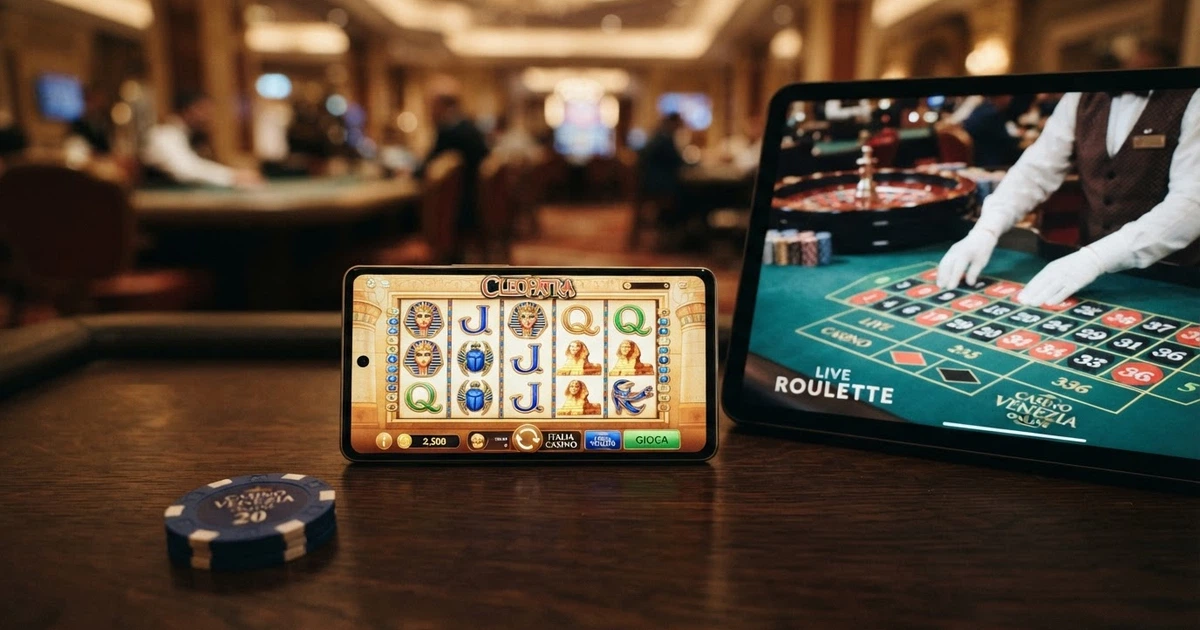 Lobby di un casinò online con slot IGT in primo piano e un tavolo live in secondo piano