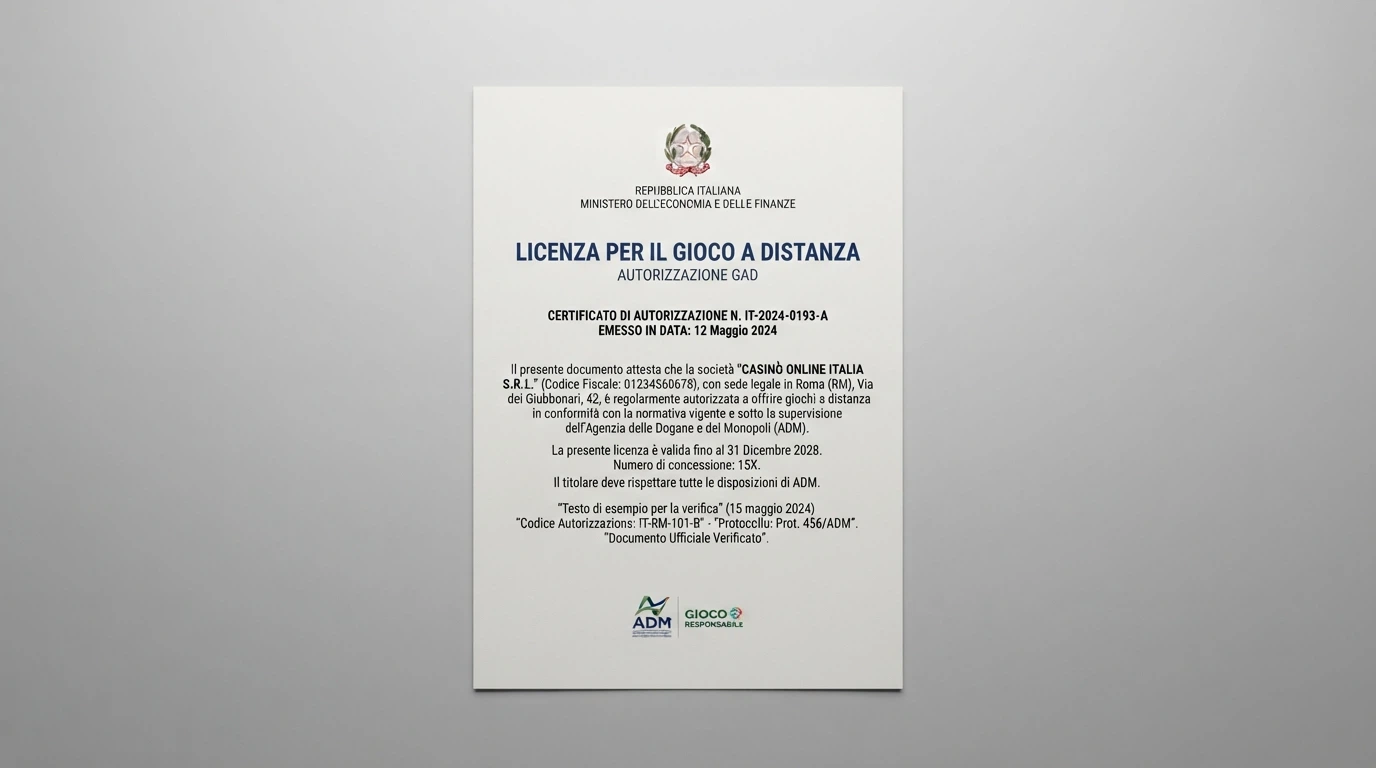 Il logo ufficiale dell'Agenzia delle Dogane e dei Monopoli accanto alla dicitura «Concessionario autorizzato al gioco a distanza».