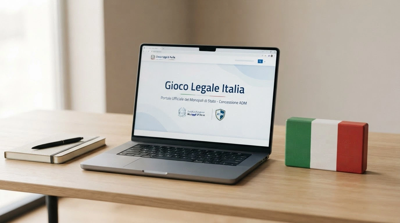 Il logo ufficiale dell'Agenzia delle Dogane e dei Monopoli accanto al simbolo del gioco legale italiano, su uno sfondo che richiama un documento normativo ufficiale