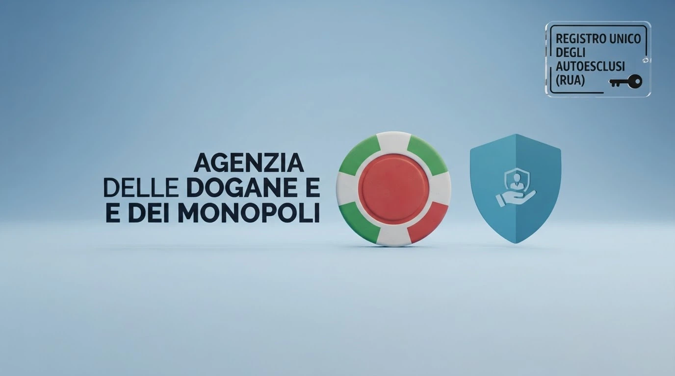Logo dell'Agenzia delle Dogane e dei Monopoli accanto alle icone del RUA e degli strumenti di autolimitazione