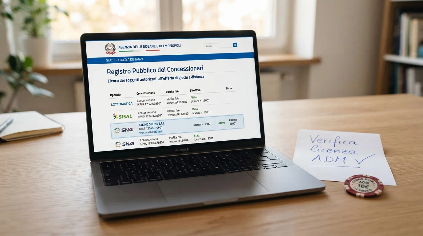 Schermata del registro pubblico ADM dei concessionari con il logo dell'Agenzia delle Dogane e dei Monopoli in evidenza