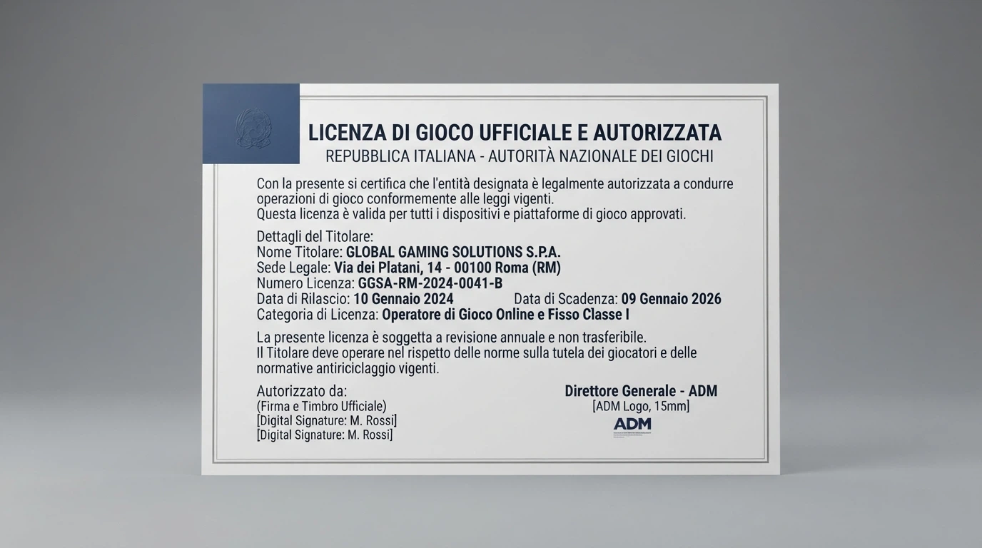 Il certificato di una licenza di gioco Curaçao visualizzato sullo schermo di un computer, con il logo dell'autorità di regolamentazione in evidenza