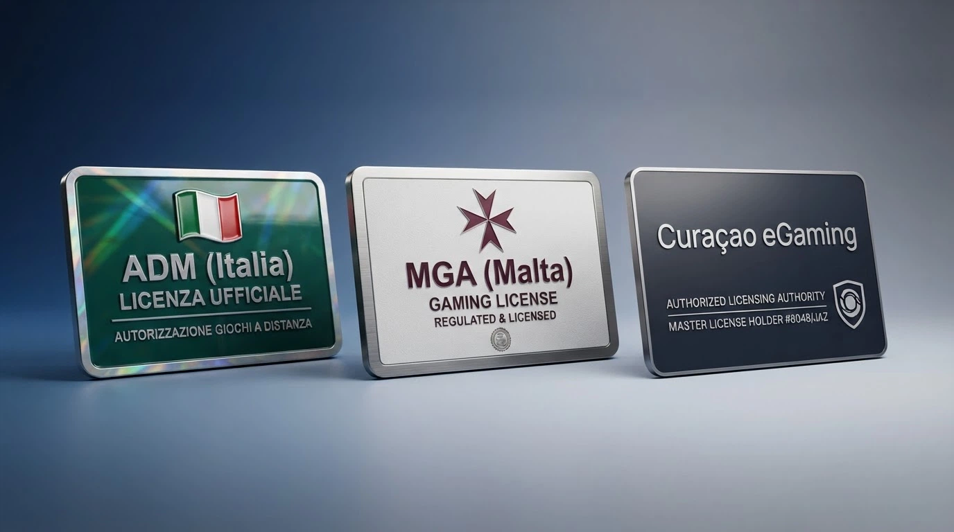 Tabella comparativa delle licenze da gioco: concessione ADM italiana, licenza MGA maltese e licenza Curaçao eGaming a confronto visivo