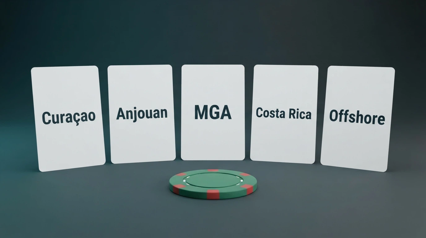 Mappa concettuale con le principali giurisdizioni che rilasciano licenze ai casinò crypto: Curaçao, Anjouan, MGA e Costa Rica.