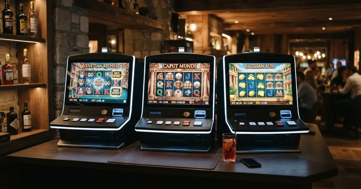 Tre slot machine online ad alto RTP affiancate su schermo con l'interfaccia di gioco visibile e le percentuali RTP in evidenza