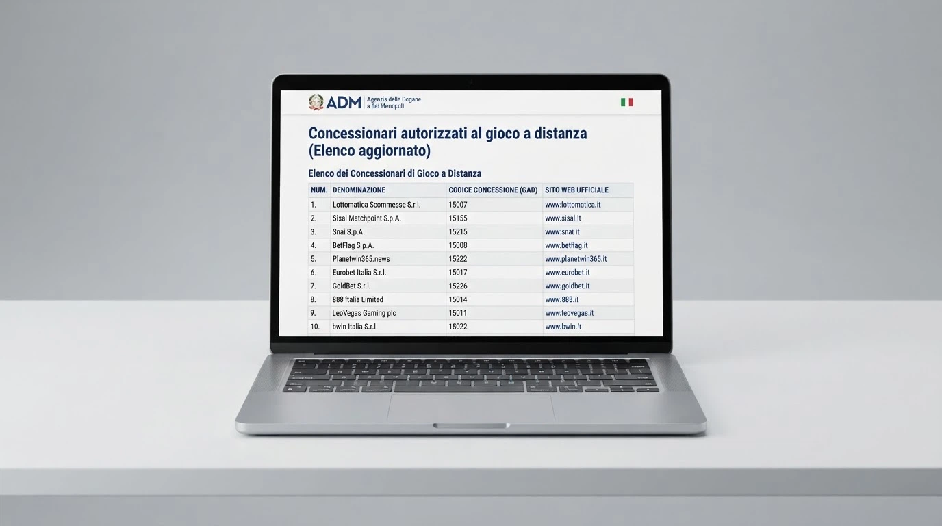 Schermata del registro ADM con l'elenco dei concessionari autorizzati al gioco a distanza