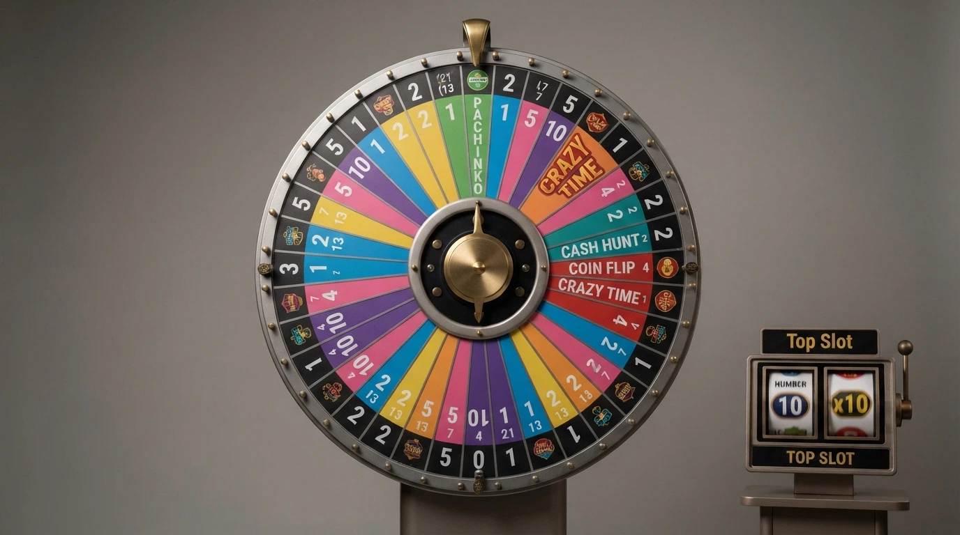 Schema visivo della ruota di Crazy Time con la disposizione dei 54 segmenti, i valori numerici e l'indicazione dei quattro round bonus