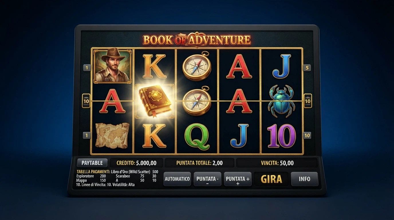 La schermata di gioco di Book of Ra Deluxe con i rulli, il simbolo del libro e la tabella dei pagamenti visibile