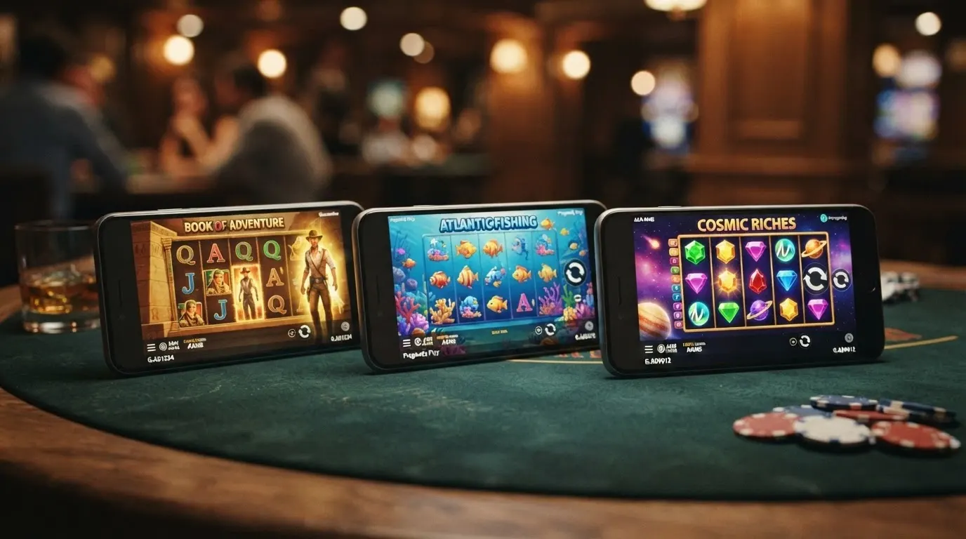 Tre schermate di slot machine affiancate: Book of Dead, Big Bass Bonanza e Starburst, con l'indicazione del numero di giri gratis disponibili