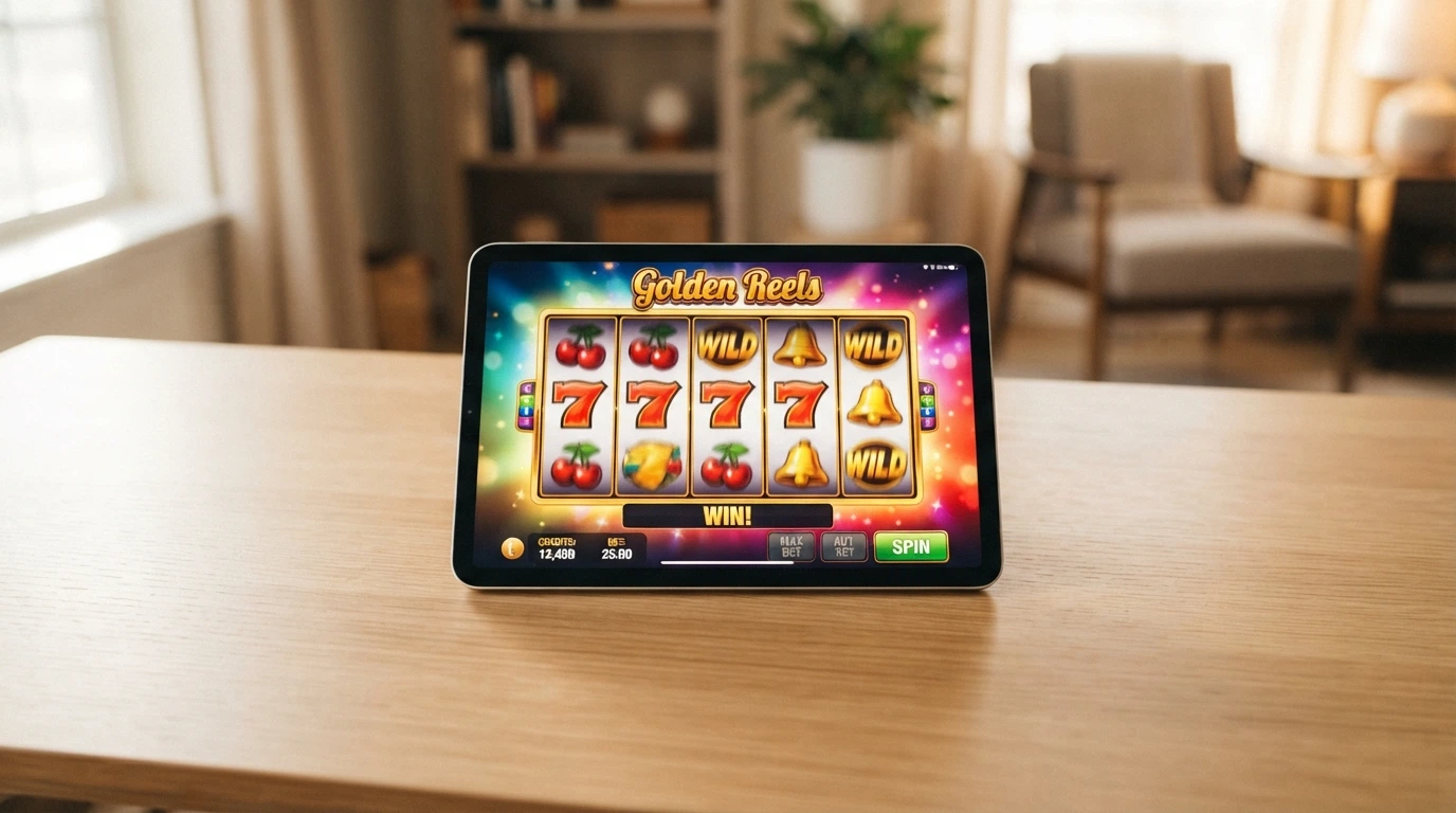 Schermata di una slot machine online in esecuzione nel browser con rulli animati e contatore dei crediti virtuali