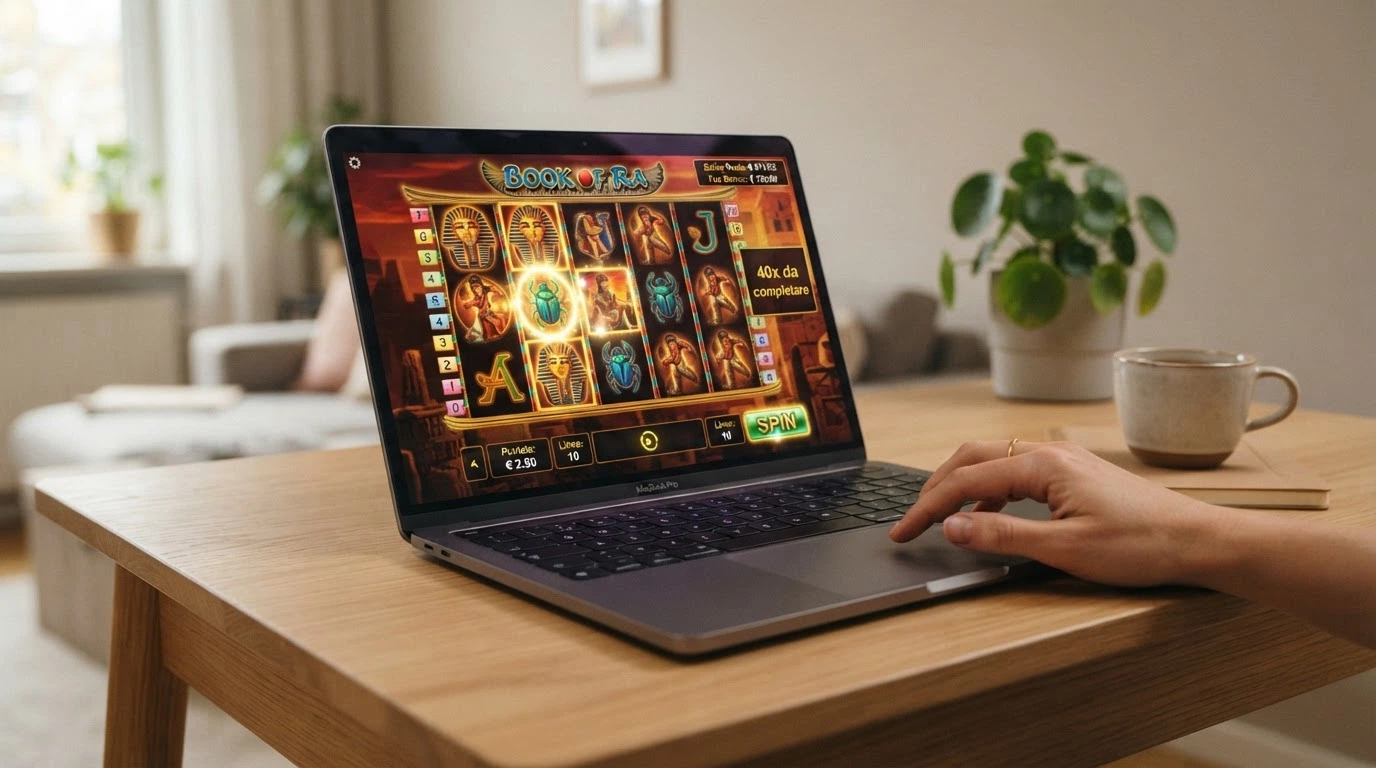 L'interfaccia di una slot machine online con l'indicatore di credito promozionale «Fun Bonus» separato dal saldo reale e il contatore del wagering ancora da completare