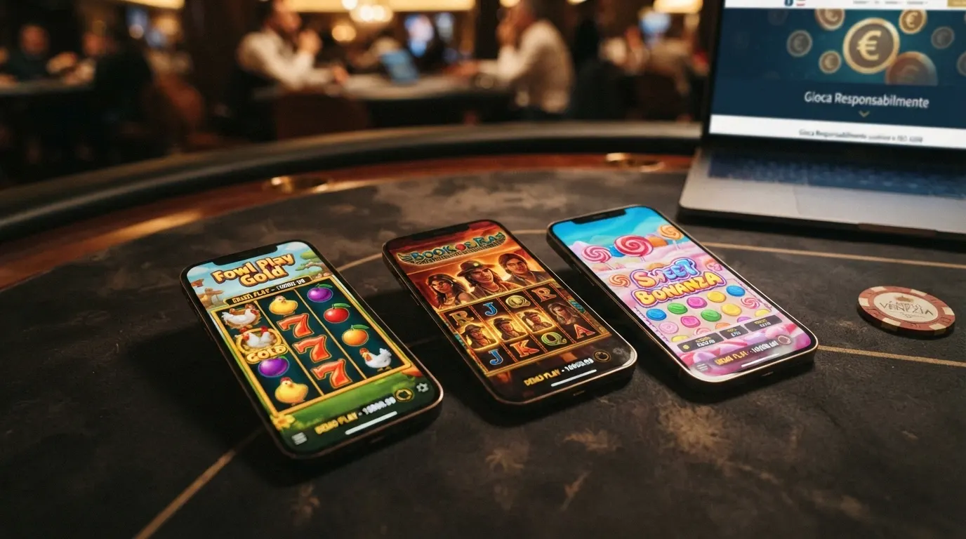 Griglia delle slot più popolari in Italia — Starburst, Book of Ra, Sweet Bonanza — in modalità demo con saldo virtuale