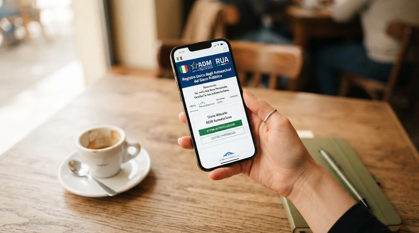 Icona del Registro Unico degli Autoesclusi e pannello dei limiti di deposito nell'area personale di un casinò online italiano