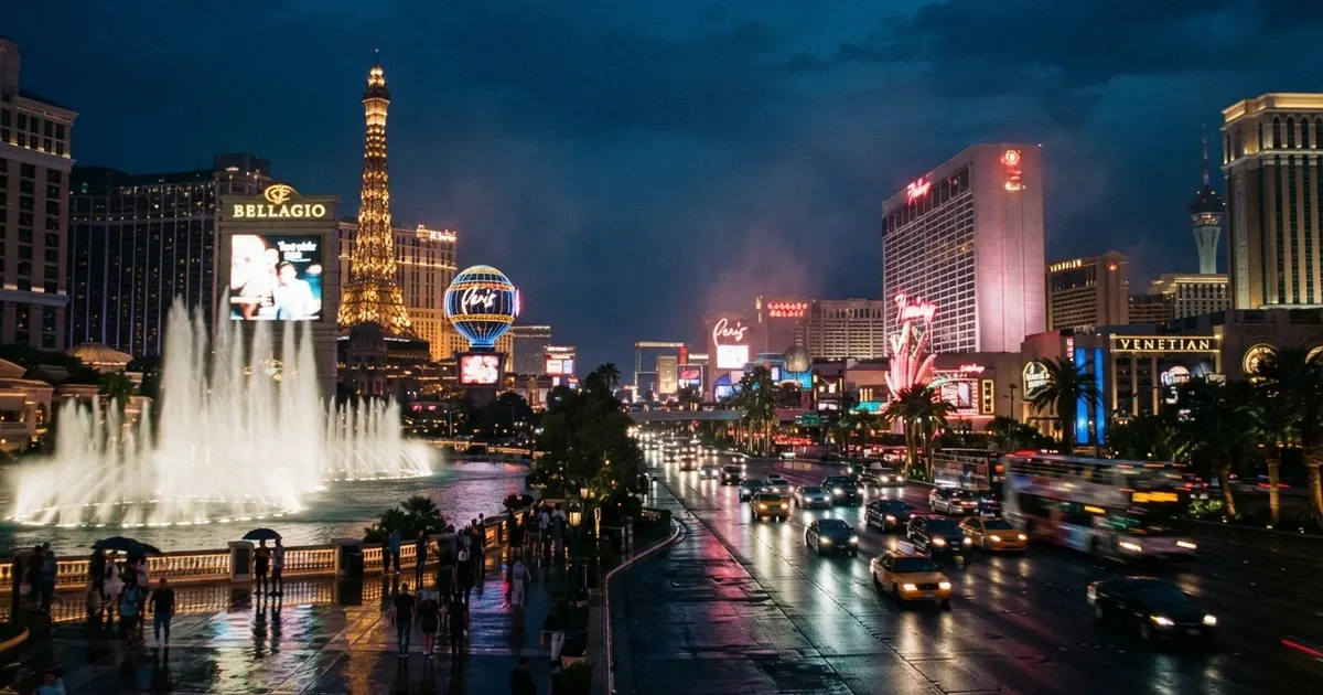 La Strip di Las Vegas di notte con le insegne luminose dei casinò e dei resort