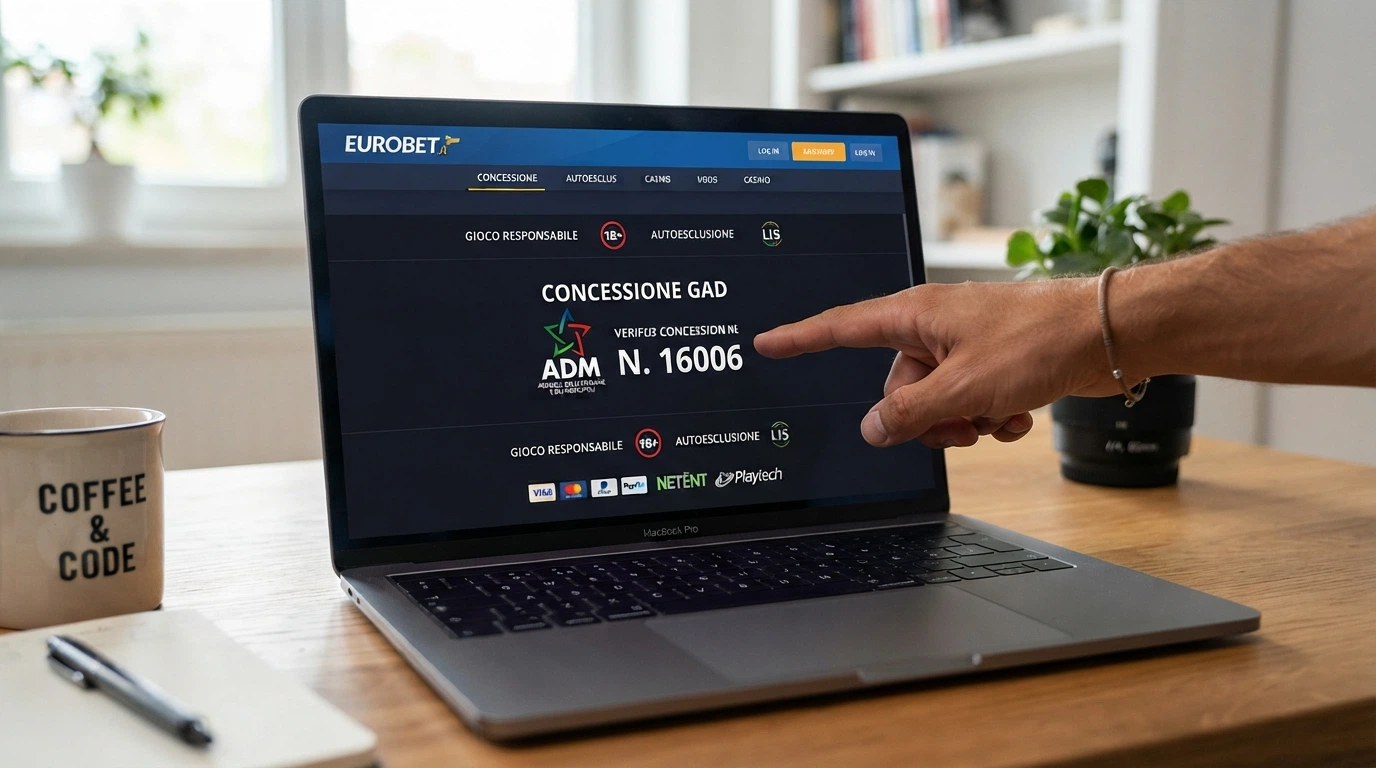 Il footer di un casinò online con il numero di concessione ADM evidenziato e il logo dell'Agenzia delle Dogane e dei Monopoli