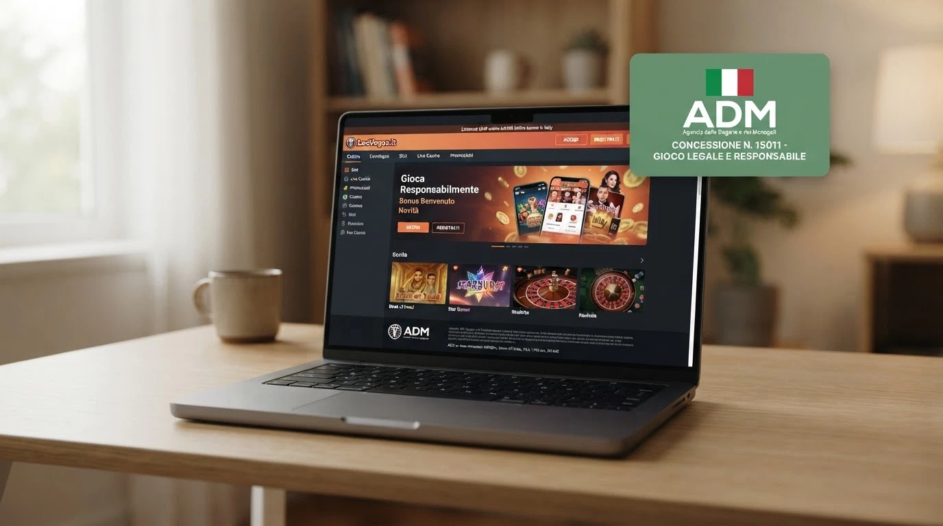 Interfaccia di un casinò ADM con il logo della concessione e la sezione bonus benvenuto