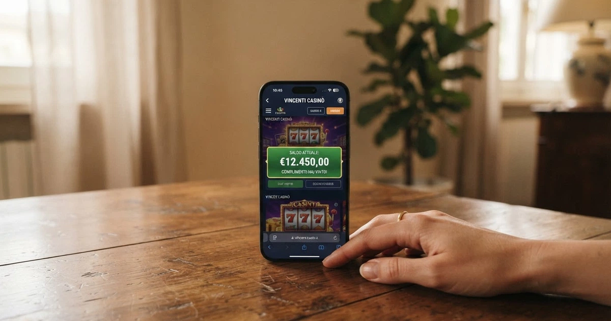 Un giocatore consulta il saldo del proprio conto casinò online sullo schermo di un dispositivo mobile, con l'interfaccia in italiano